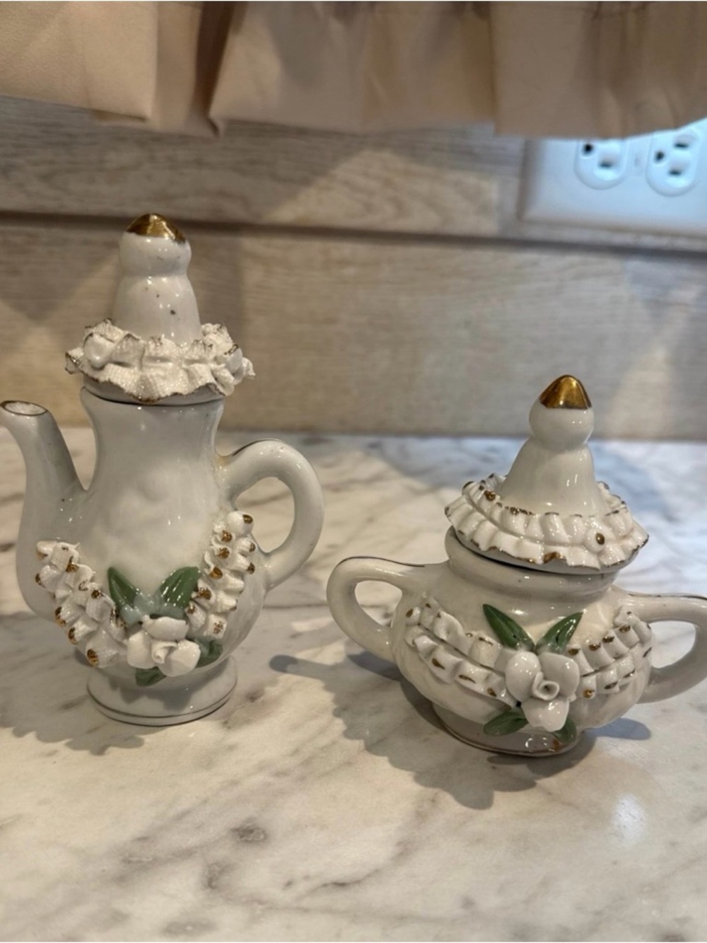 White Porcelain Teapot & Sugar Set with Gold Accents
